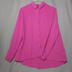 Jones New York Signature Pink Ruched Back Long Sleeve Button Up Women's Blouse S